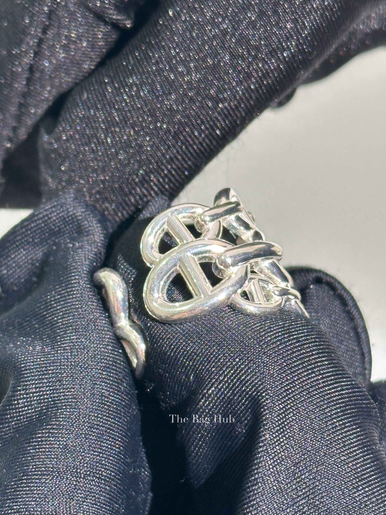 Hermes Silver Chain D'Ancre Enchainee Large Ring Size 53