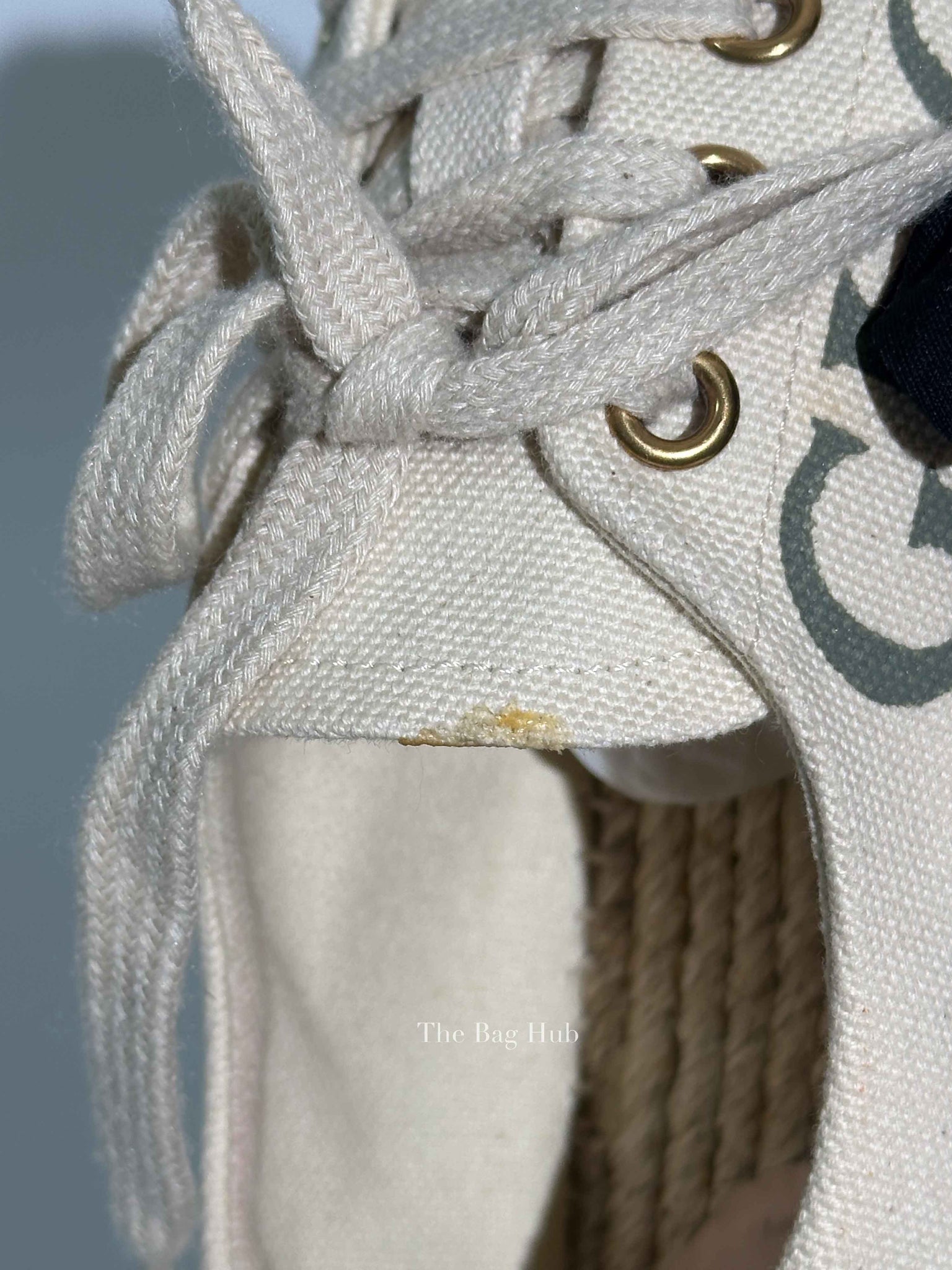 Gucci Beige Canvas Platform Espadrille Lace Up Sneakers Size 36.5
