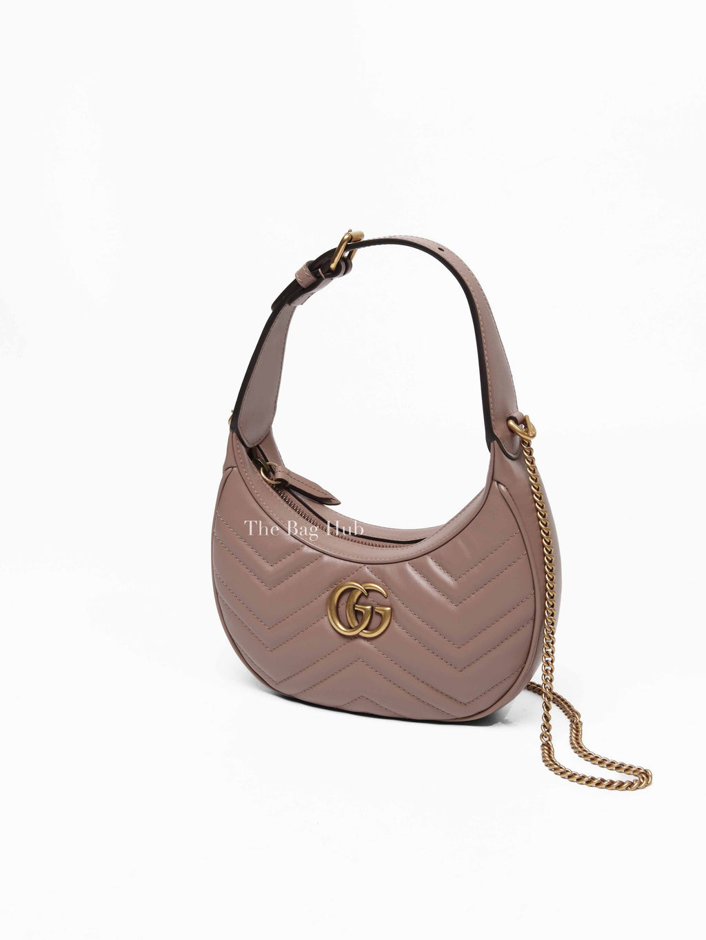 Gucci Dusty Pink Matelasse Chevron Leather GG Marmont Half Moon Mini Bag