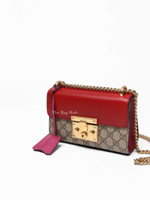 Gucci Beige Hibiscus Red New Rosette GG Supreme Monogram Calfskin Small Padlock Shoulder Bag