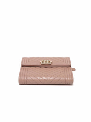 Chanel Beige Chevron Quilted Boy Compact Wallet