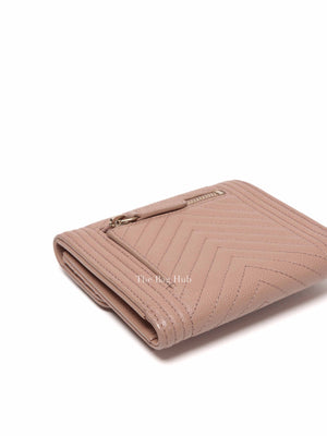 Chanel Beige Chevron Quilted Boy Compact Wallet