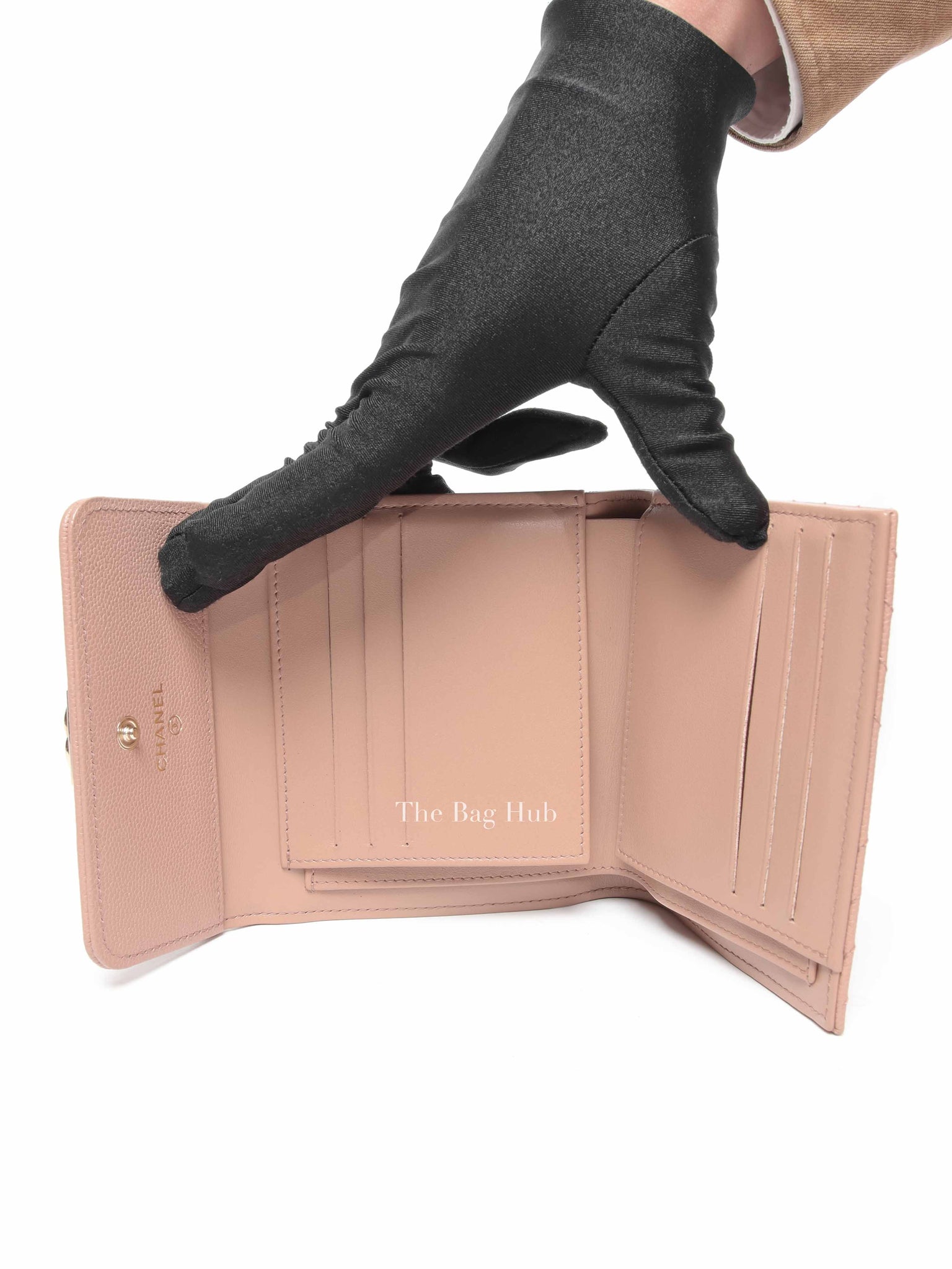 Chanel Beige Chevron Quilted Boy Compact Wallet