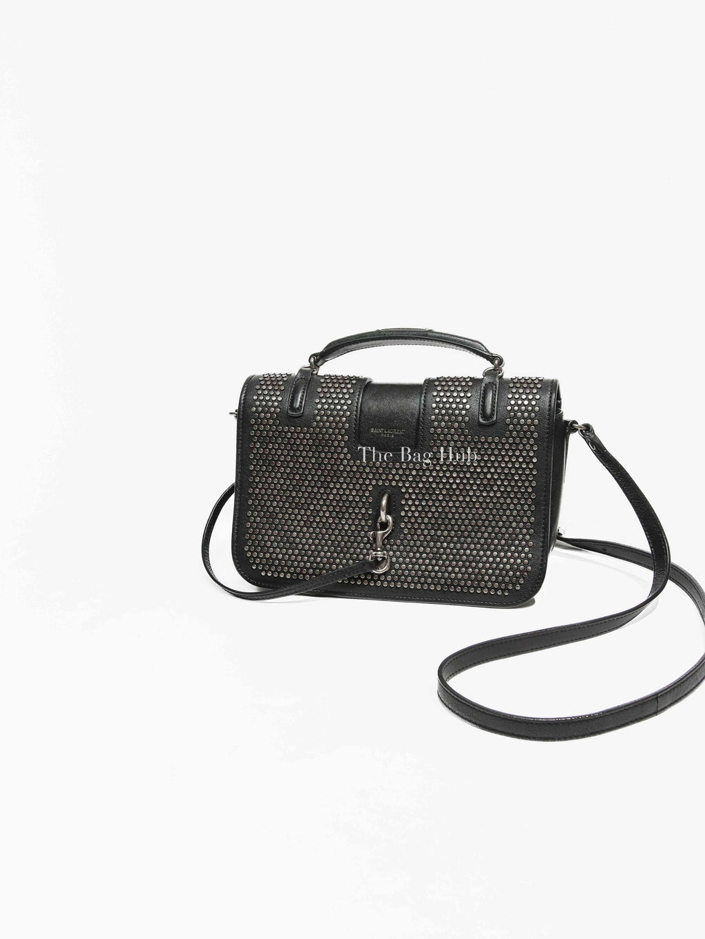 Saint Laurent Black Leather Studded Charlotte Small Messenger Bag