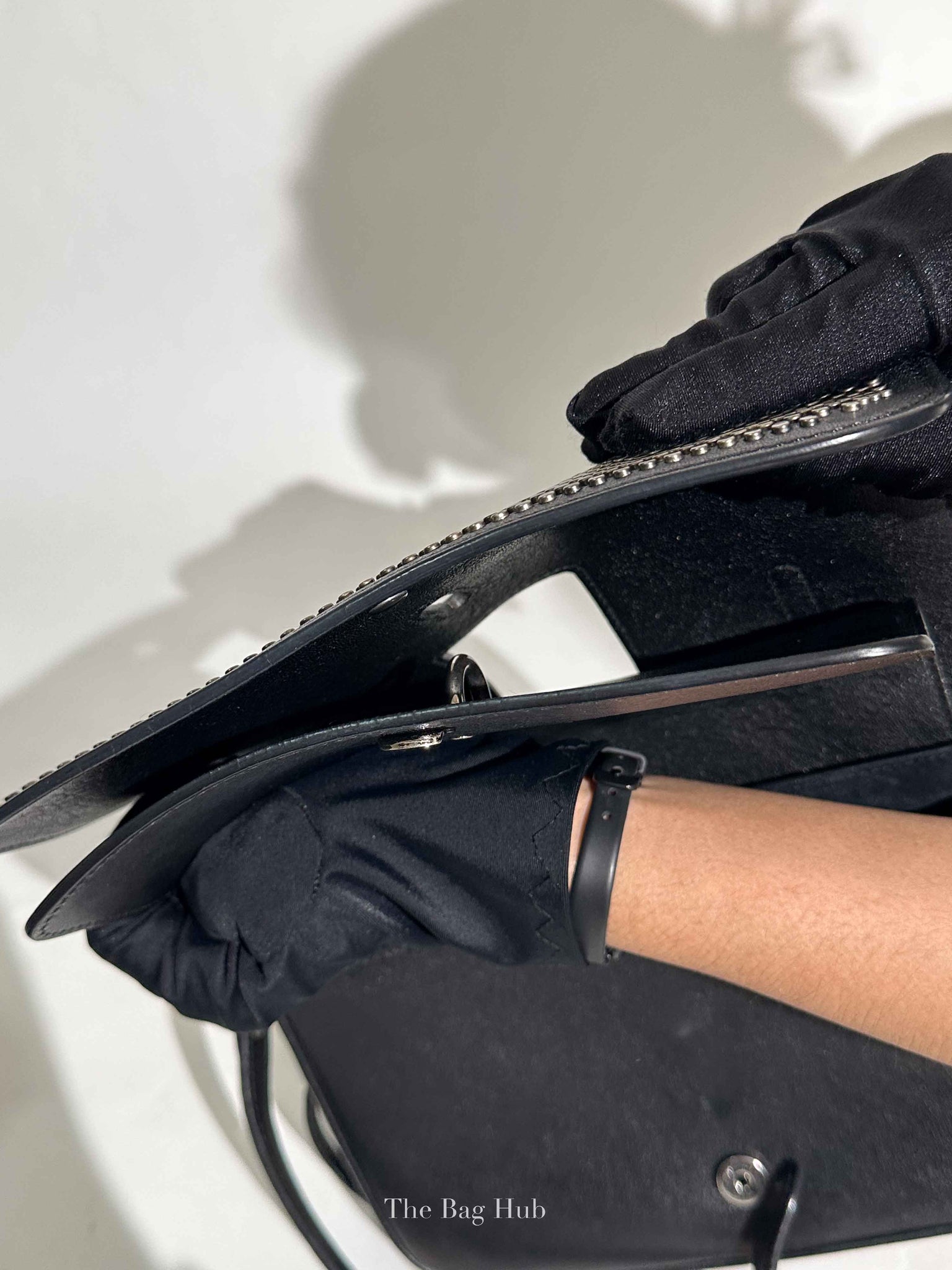 Saint Laurent Black Leather Studded Charlotte Small Messenger Bag