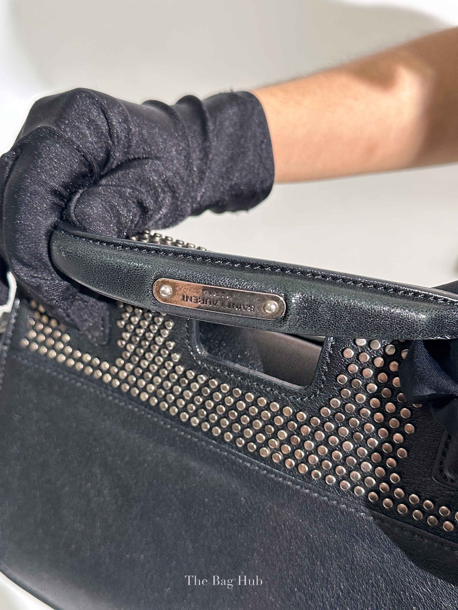 Saint Laurent Black Leather Studded Charlotte Small Messenger Bag