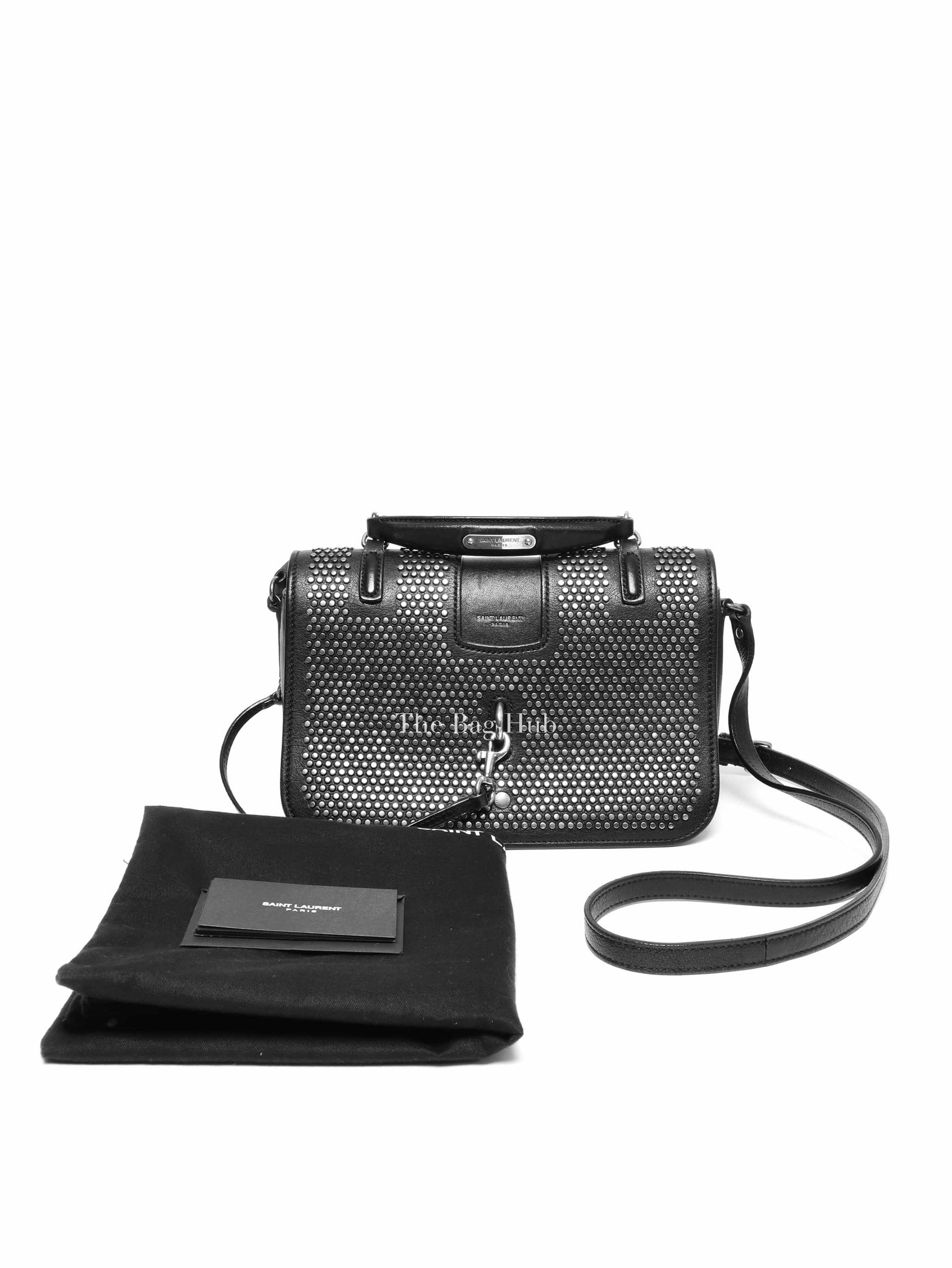 Saint Laurent Black Leather Studded Charlotte Small Messenger Bag