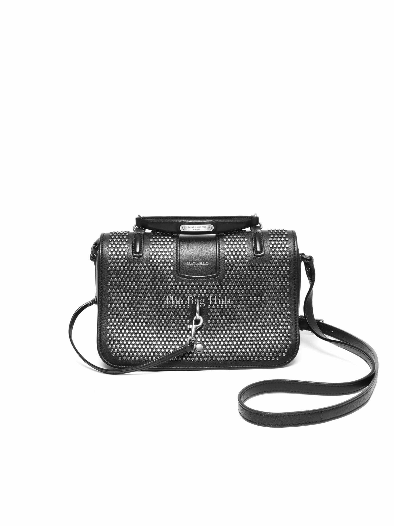 Saint Laurent Black Leather Studded Charlotte Small Messenger Bag