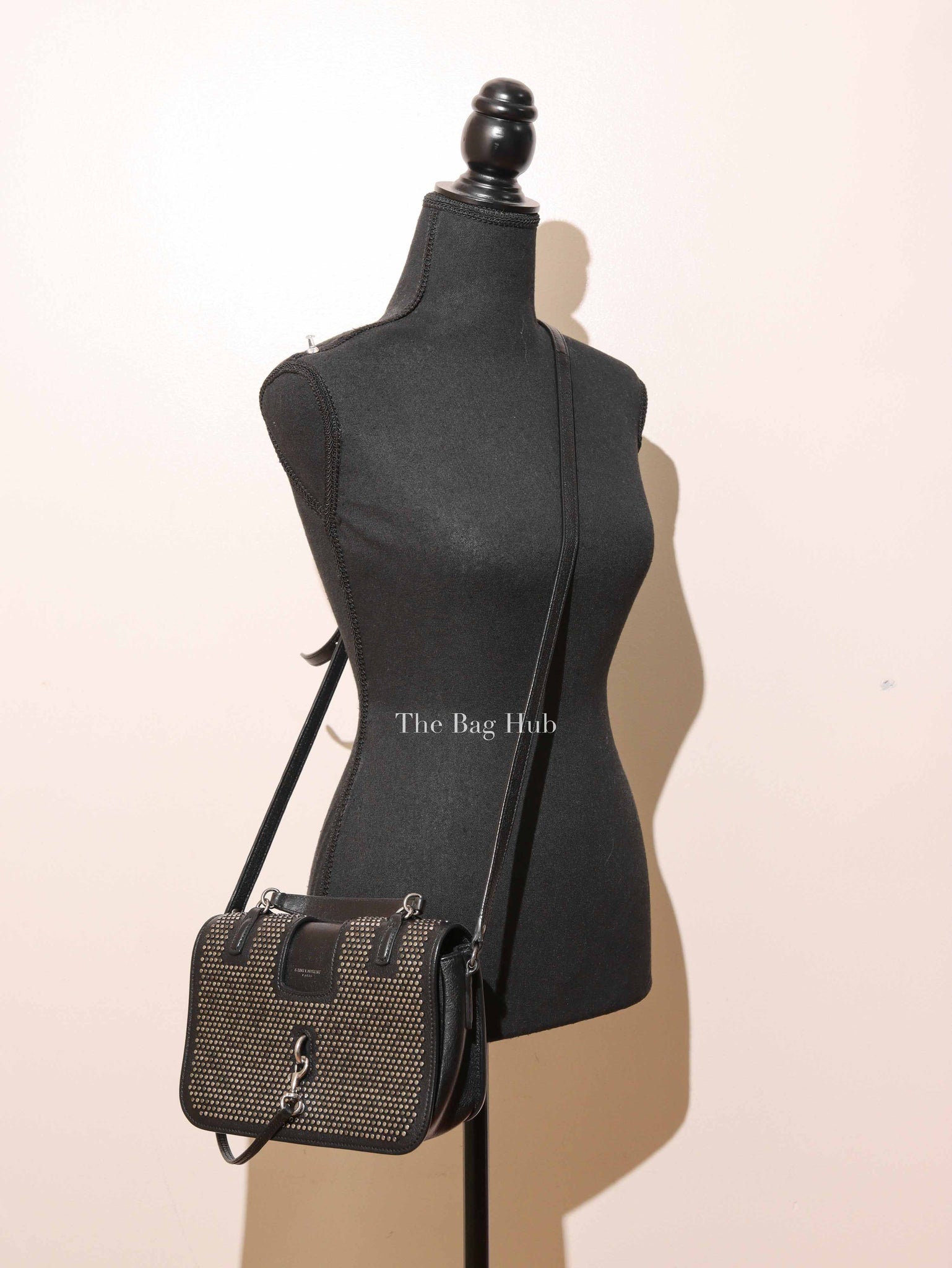 Saint Laurent Black Leather Studded Charlotte Small Messenger Bag