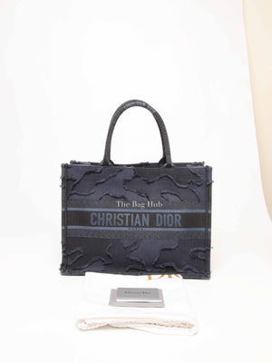 Christian Dior Blue/Black Camouflage Embroidered Canvas Medium Book Tote