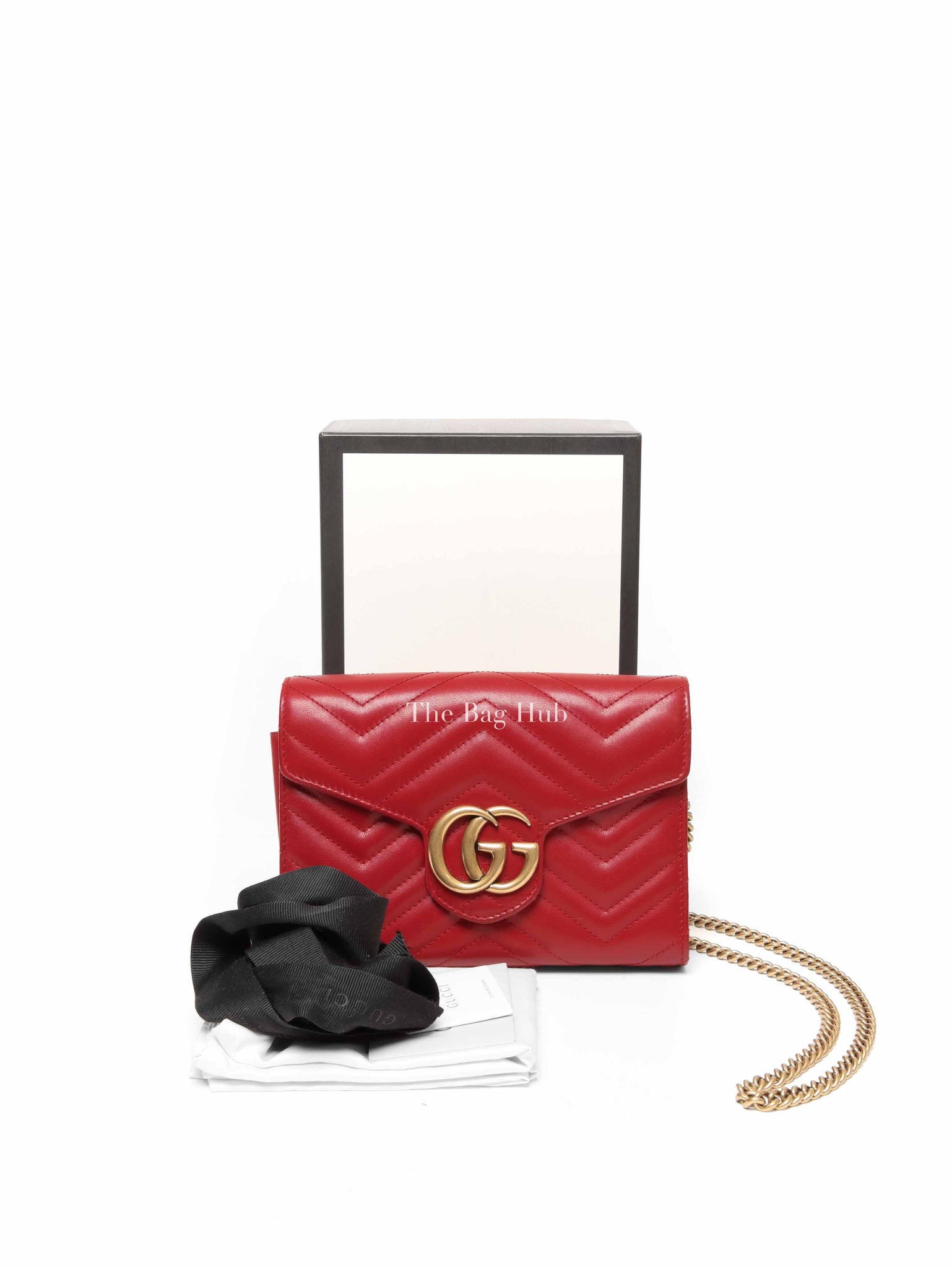 Gucci Red Matelasse Chevron GG Marmont Super Mini Bag
