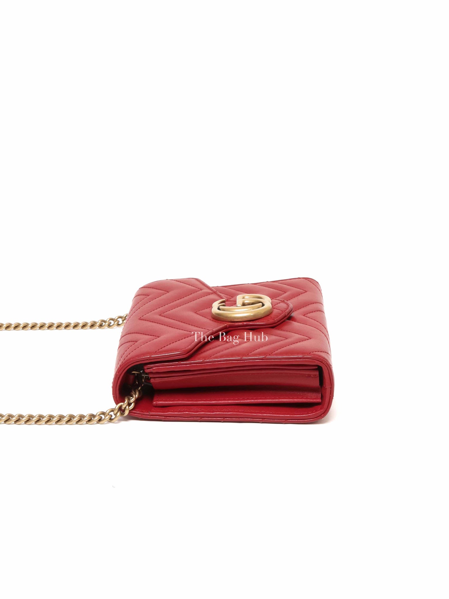 Gucci Red Matelasse Chevron GG Marmont Super Mini Bag
