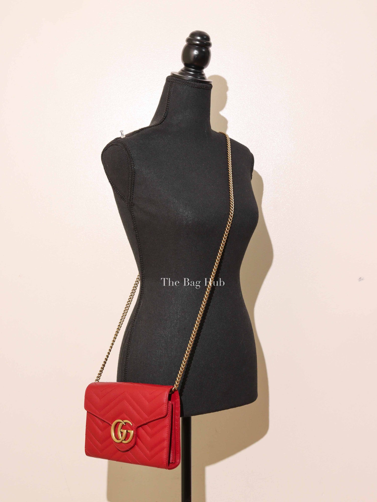Gucci Red Matelasse Chevron GG Marmont Super Mini Bag