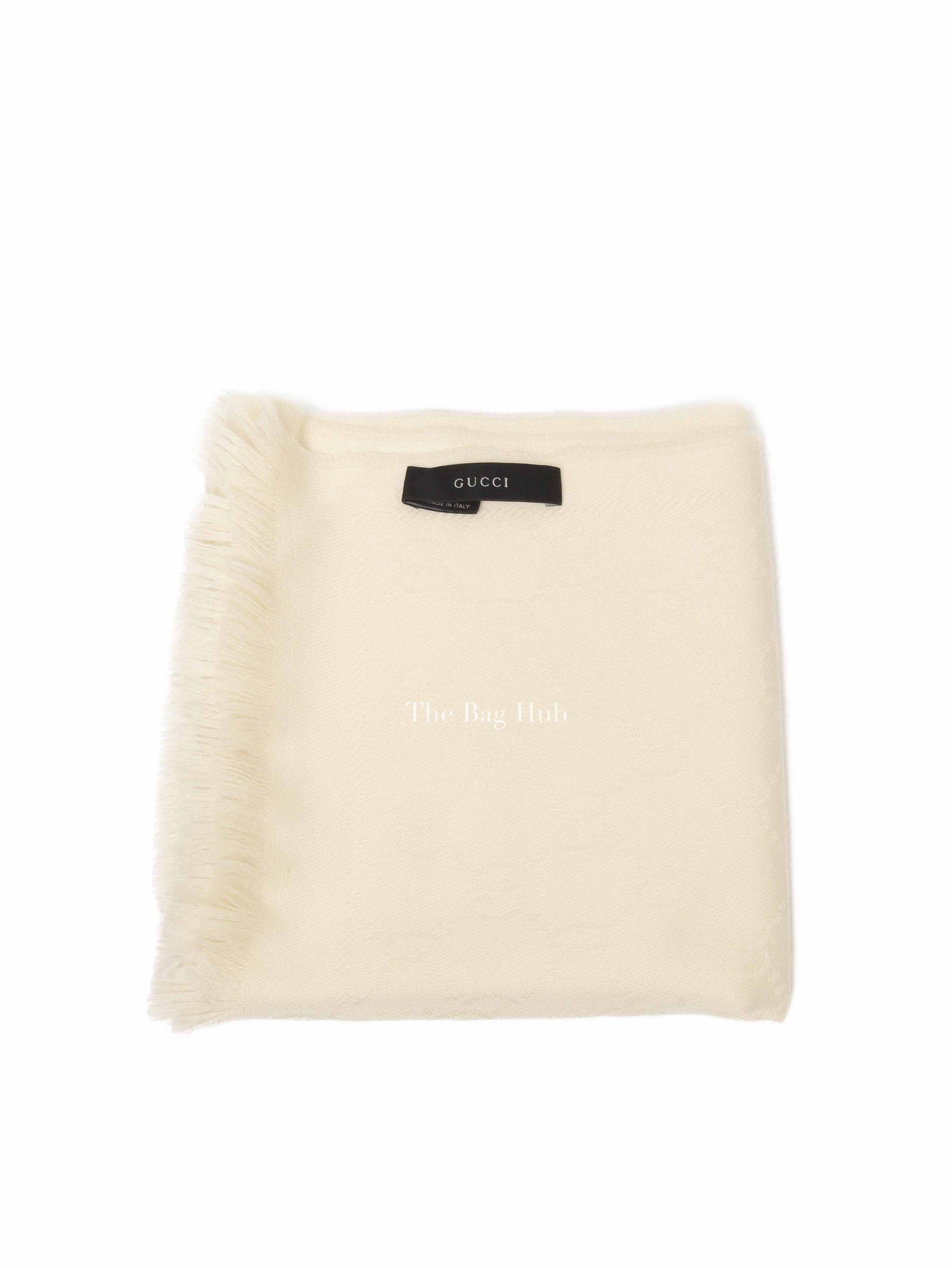 Gucci Ivory Wool GG Jacquard Knitted Scarf