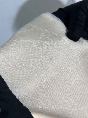 Gucci Ivory Wool GG Jacquard Knitted Scarf
