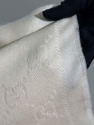 Gucci Ivory Wool GG Jacquard Knitted Scarf