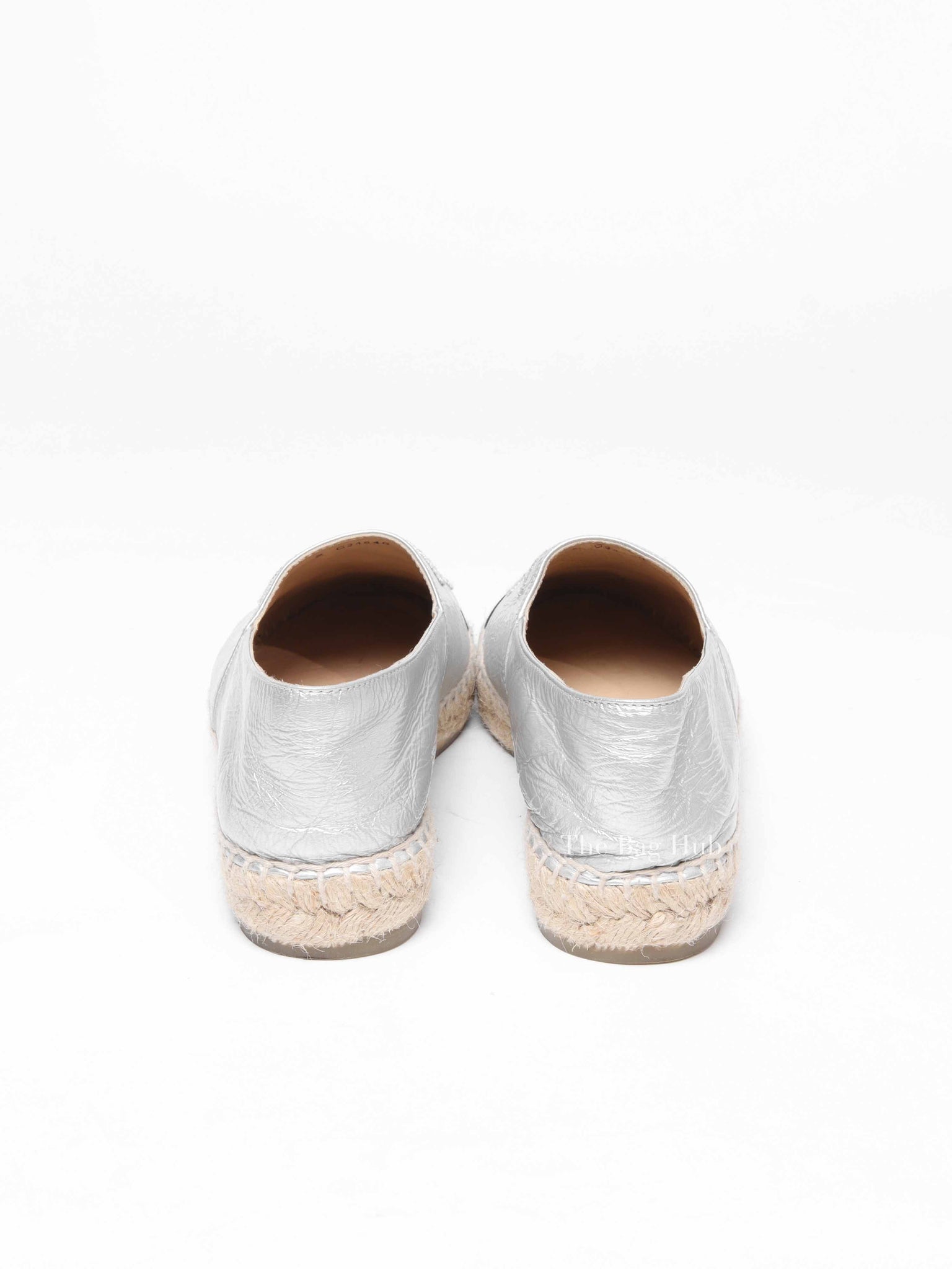 Chanel Silver Black Leather Grosgrain Embroidered CC Espadrilles Size 37