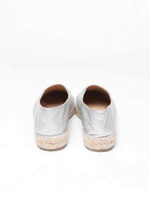 Chanel Silver Black Leather Grosgrain Embroidered CC Espadrilles Size 37