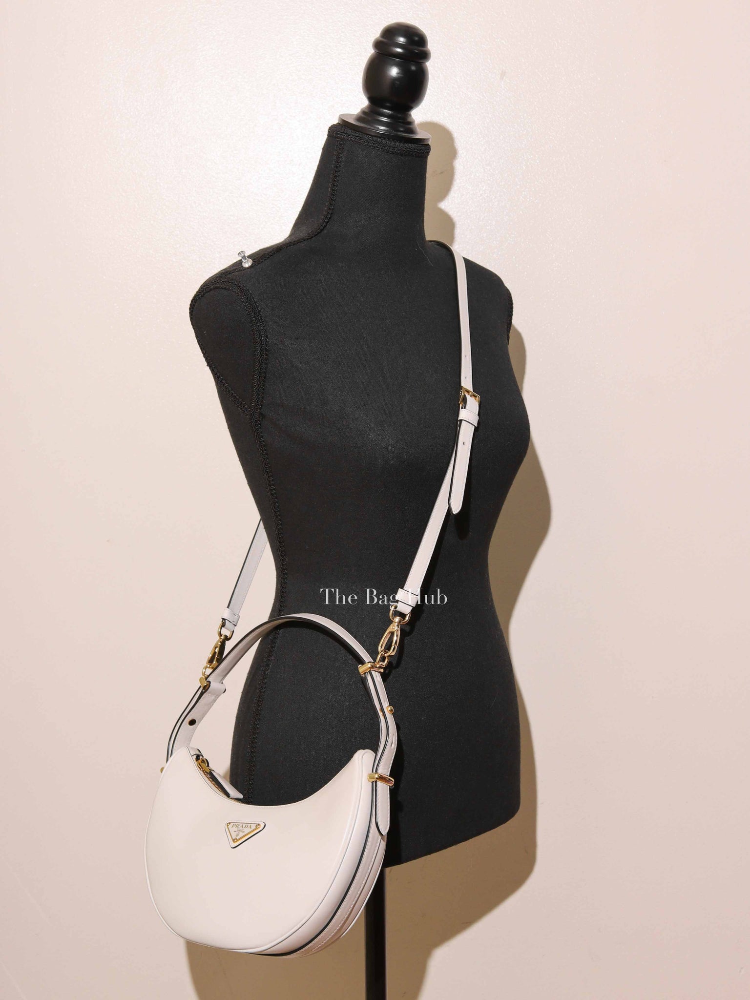 Prada White Soft Calfskin Arque Small Shoulder Bag
