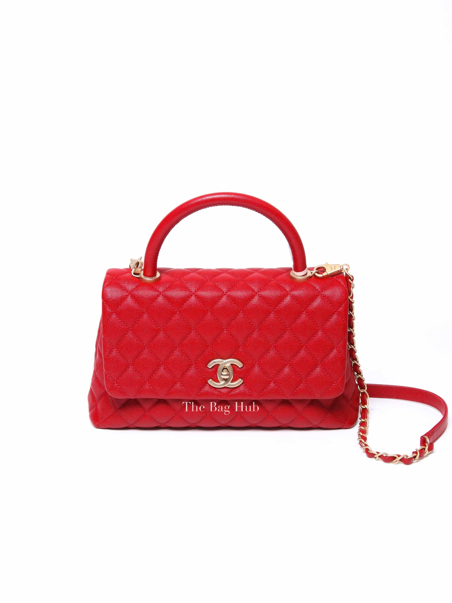 Chanel Red Quilted Caviar Small Coco Handle Flap Bag GHW
