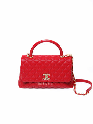 Chanel Red Quilted Caviar Small Coco Handle Flap Bag GHW