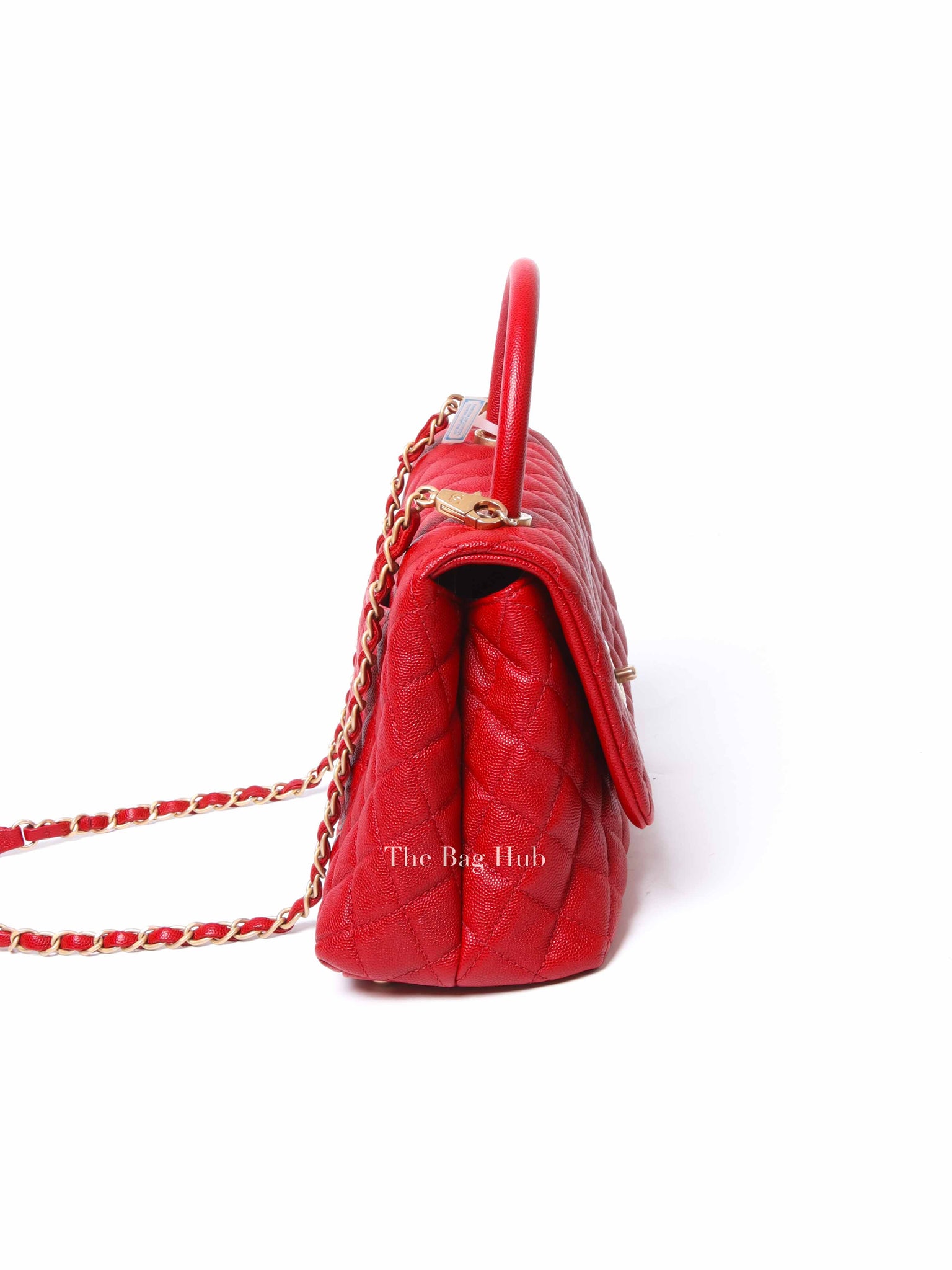 Chanel Red Quilted Caviar Small Coco Handle Flap Bag GHW