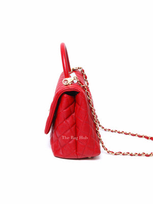 Chanel Red Quilted Caviar Small Coco Handle Flap Bag GHW