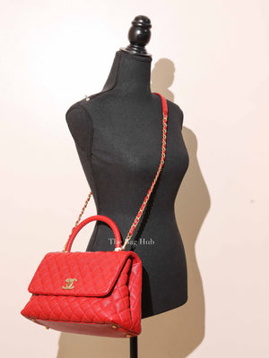 Chanel Red Quilted Caviar Small Coco Handle Flap Bag GHW