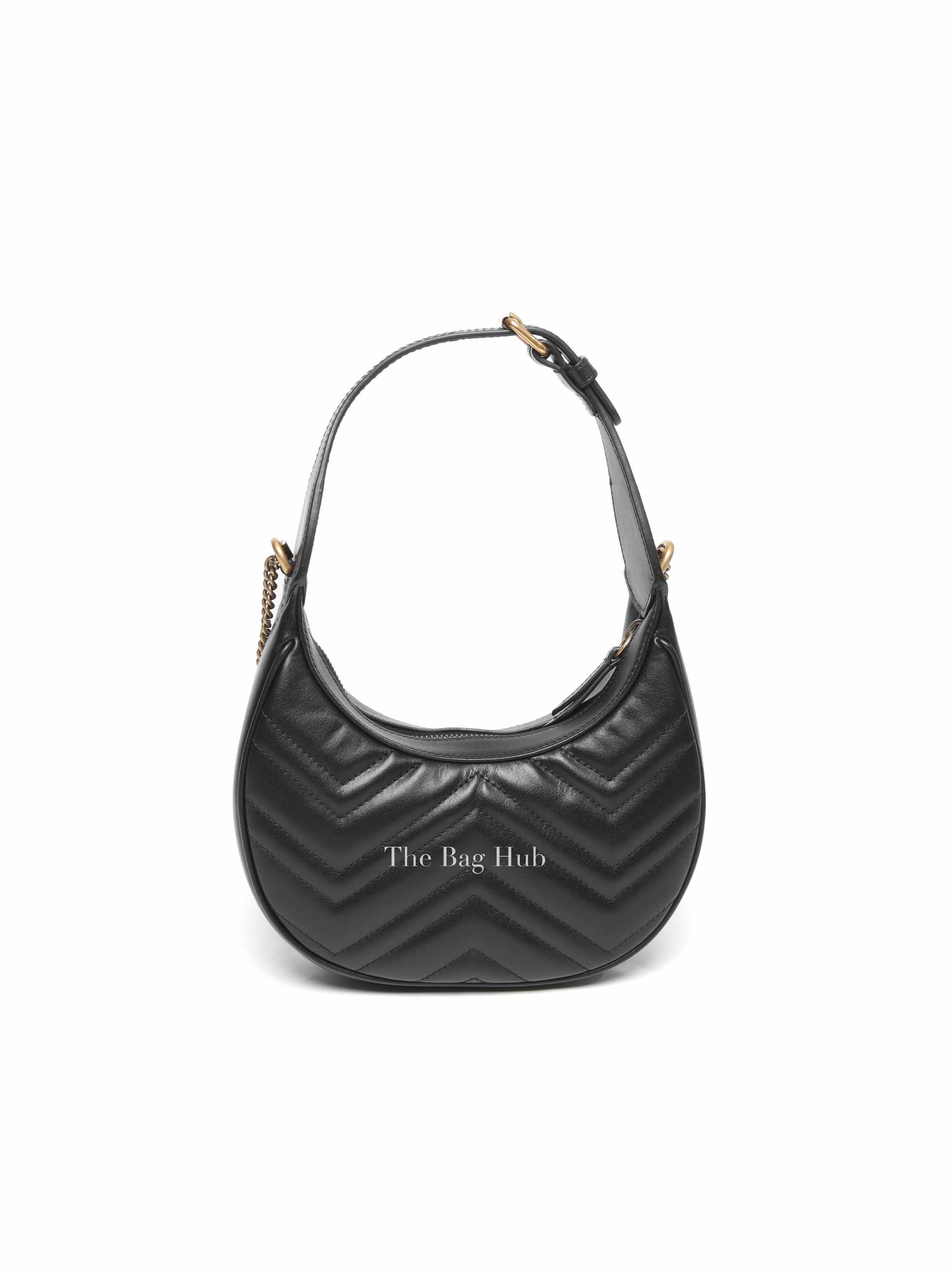 Gucci Black Matelasse Chevron Leather GG Marmont Half Moon Mini Bag