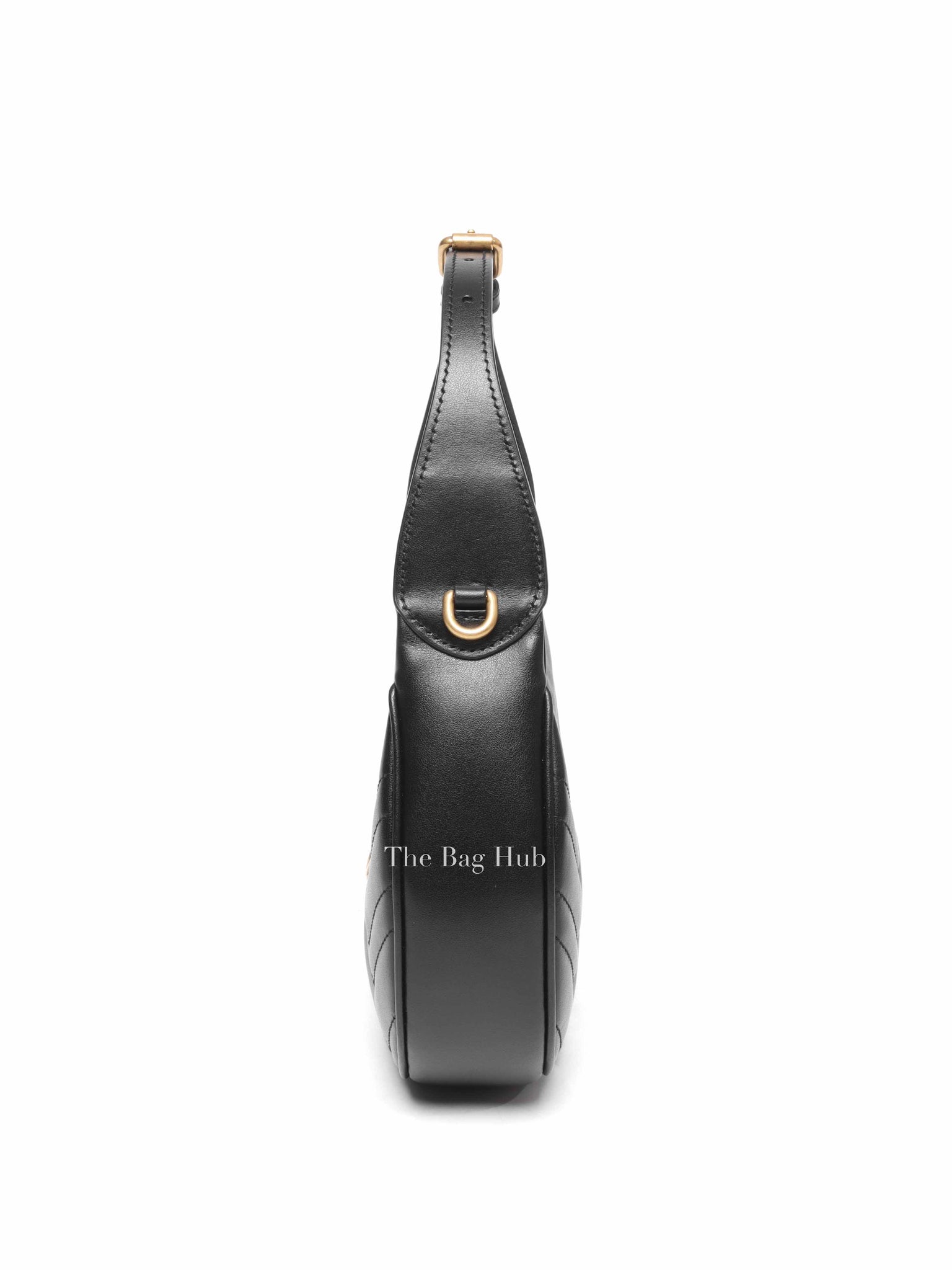 Gucci Black Matelasse Chevron Leather GG Marmont Half Moon Mini Bag