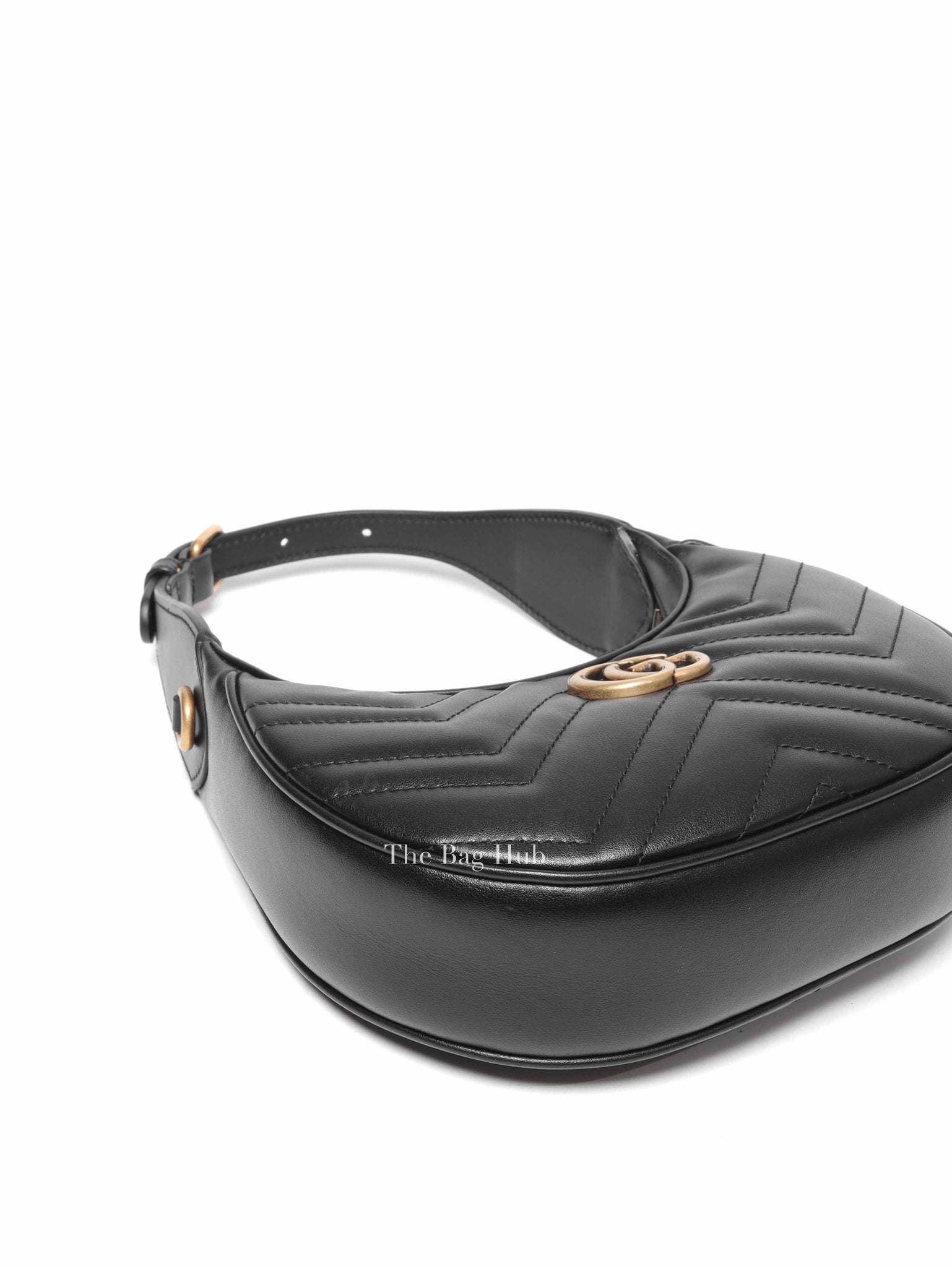 Gucci Black Matelasse Chevron Leather GG Marmont Half Moon Mini Bag