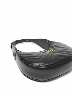 Gucci Black Matelasse Chevron Leather GG Marmont Half Moon Mini Bag