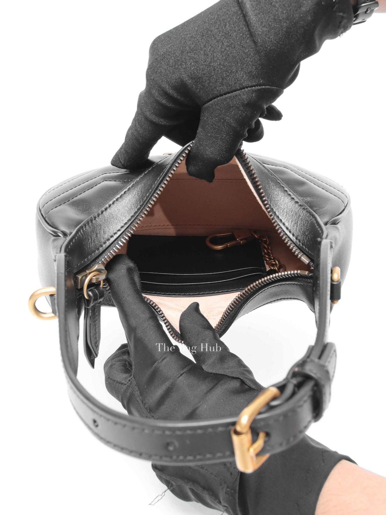Gucci Black Matelasse Chevron Leather GG Marmont Half Moon Mini Bag