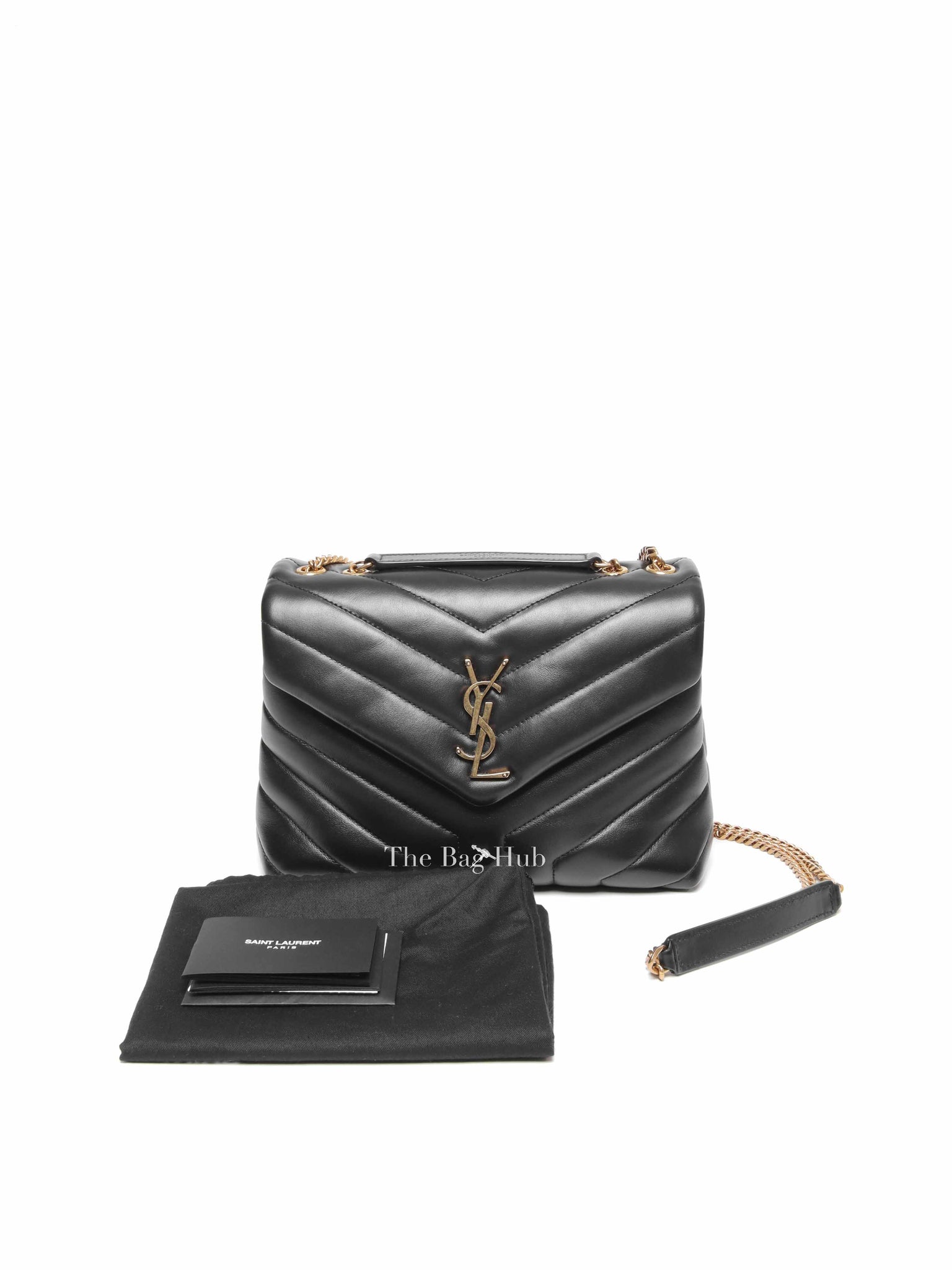 Saint Laurent Black Calfskin Y Quilted Monogram Small Loulou Chain Satchel Bag