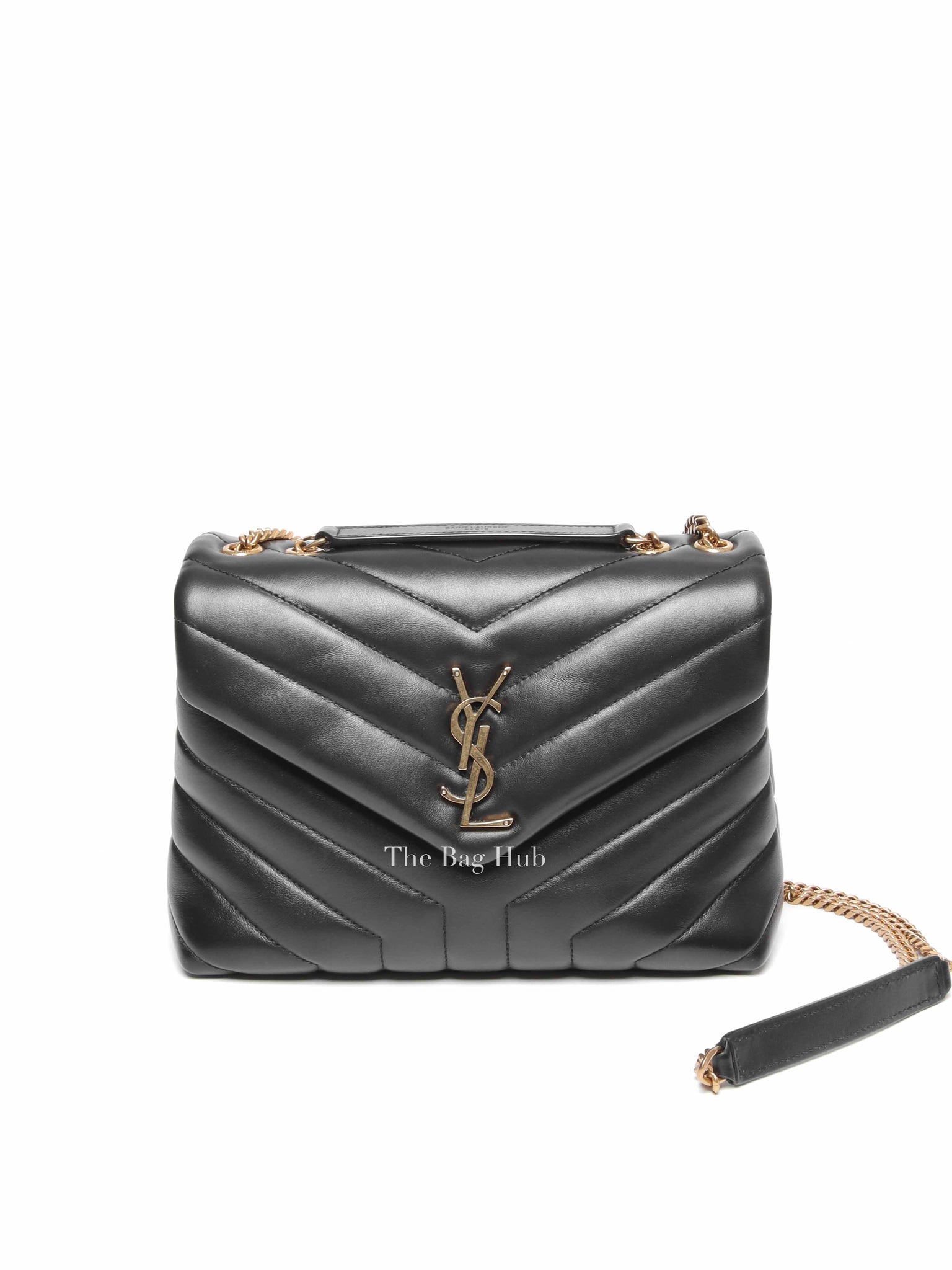 Saint Laurent Black Calfskin Y Quilted Monogram Small Loulou Chain Satchel Bag