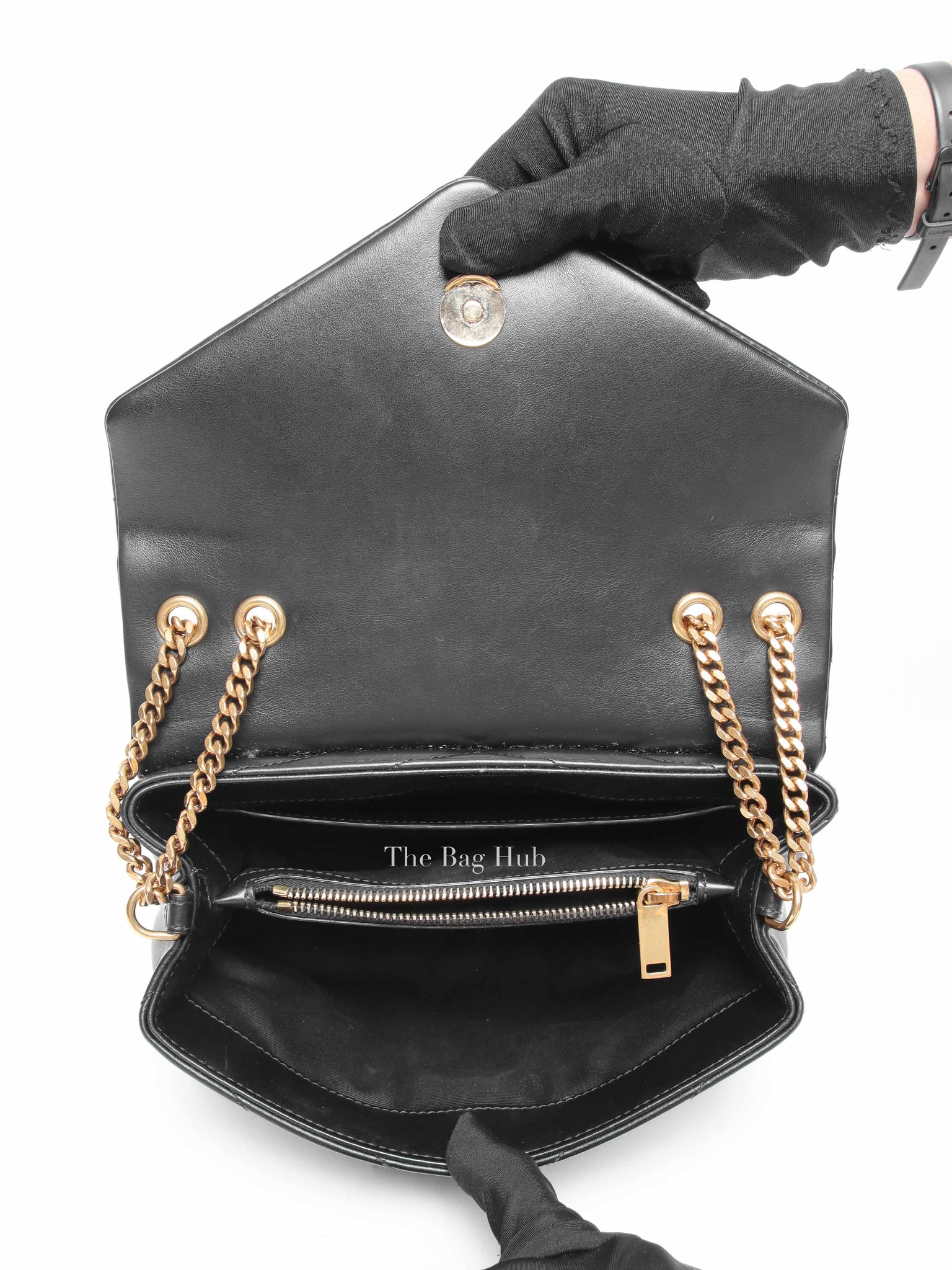 Saint Laurent Black Calfskin Y Quilted Monogram Small Loulou Chain Satchel Bag