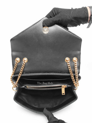 Saint Laurent Black Calfskin Y Quilted Monogram Small Loulou Chain Satchel Bag