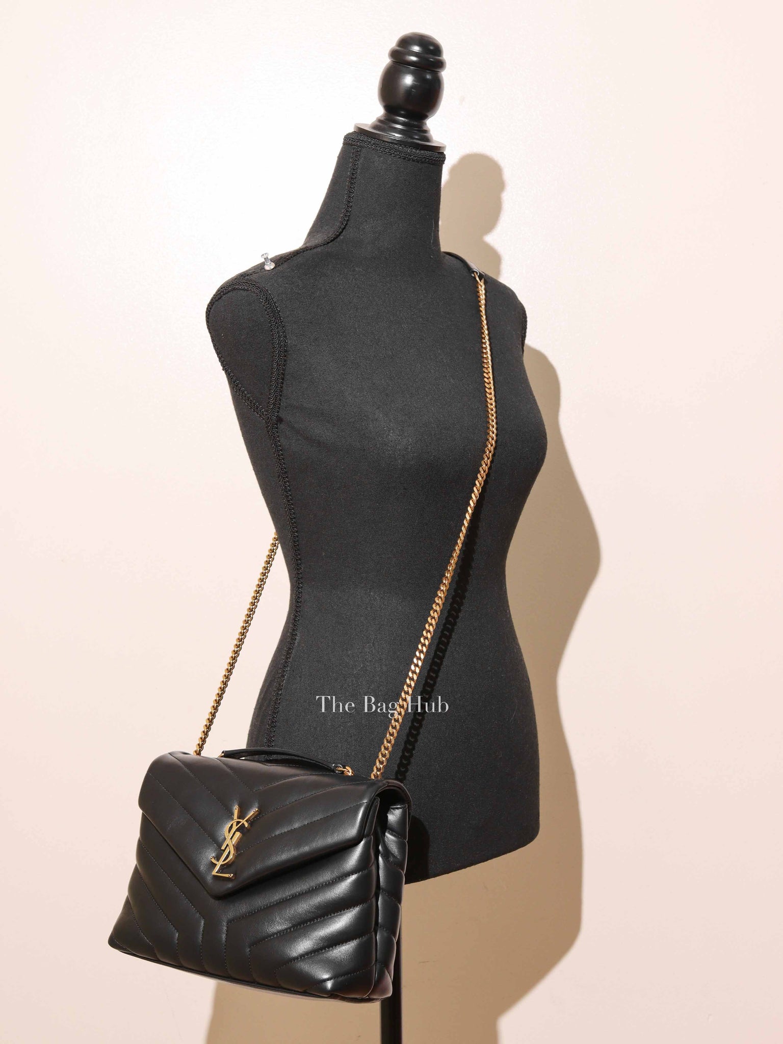 Saint Laurent Black Calfskin Y Quilted Monogram Small Loulou Chain Satchel Bag