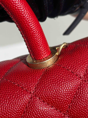 Chanel Red Quilted Caviar Small Coco Handle Flap Bag GHW