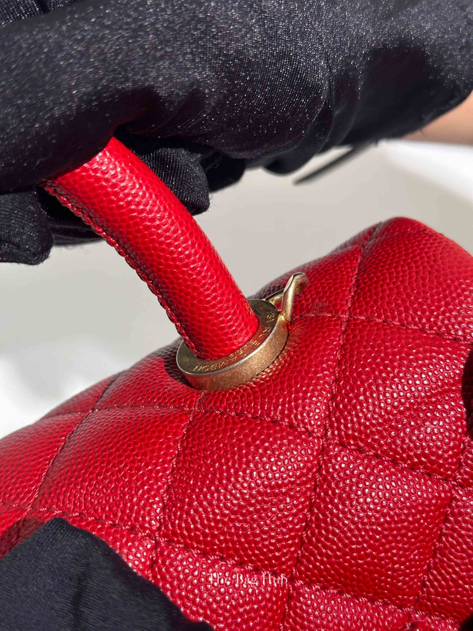 Chanel Red Quilted Caviar Small Coco Handle Flap Bag GHW