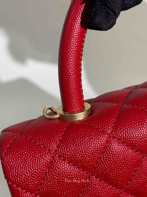 Chanel Red Quilted Caviar Small Coco Handle Flap Bag GHW