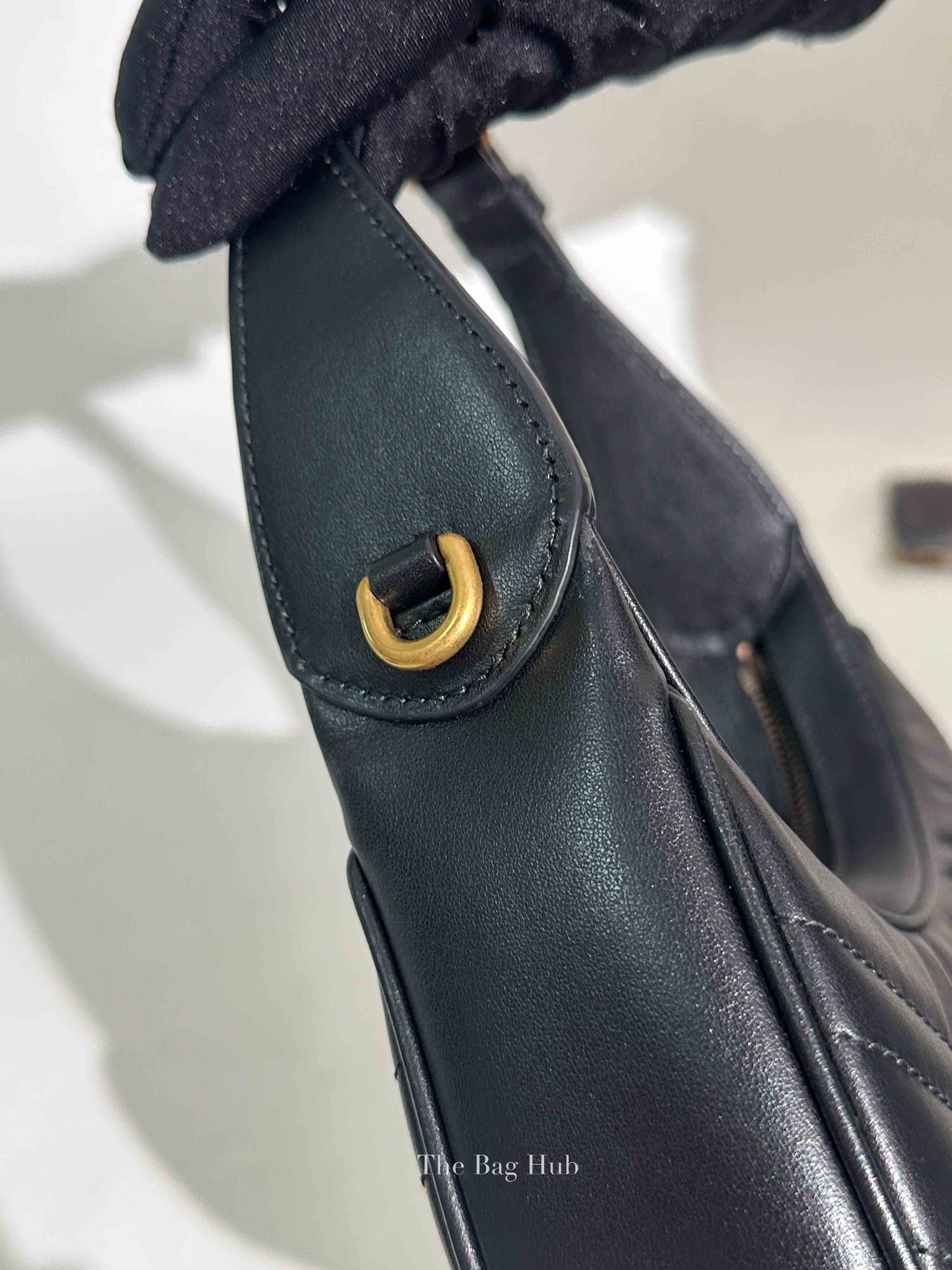 Gucci Black Matelasse Chevron Leather GG Marmont Half Moon Mini Bag