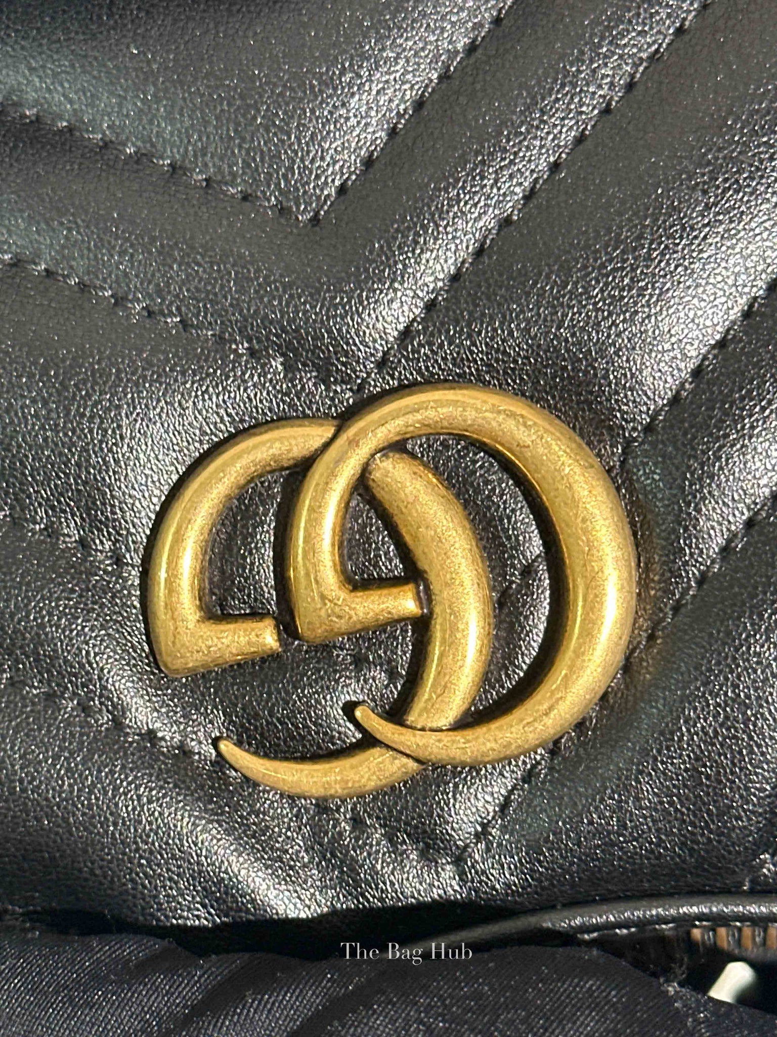 Gucci Black Matelasse Chevron Leather GG Marmont Half Moon Mini Bag