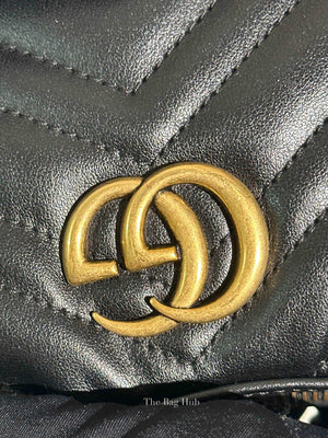 Gucci Black Matelasse Chevron Leather GG Marmont Half Moon Mini Bag