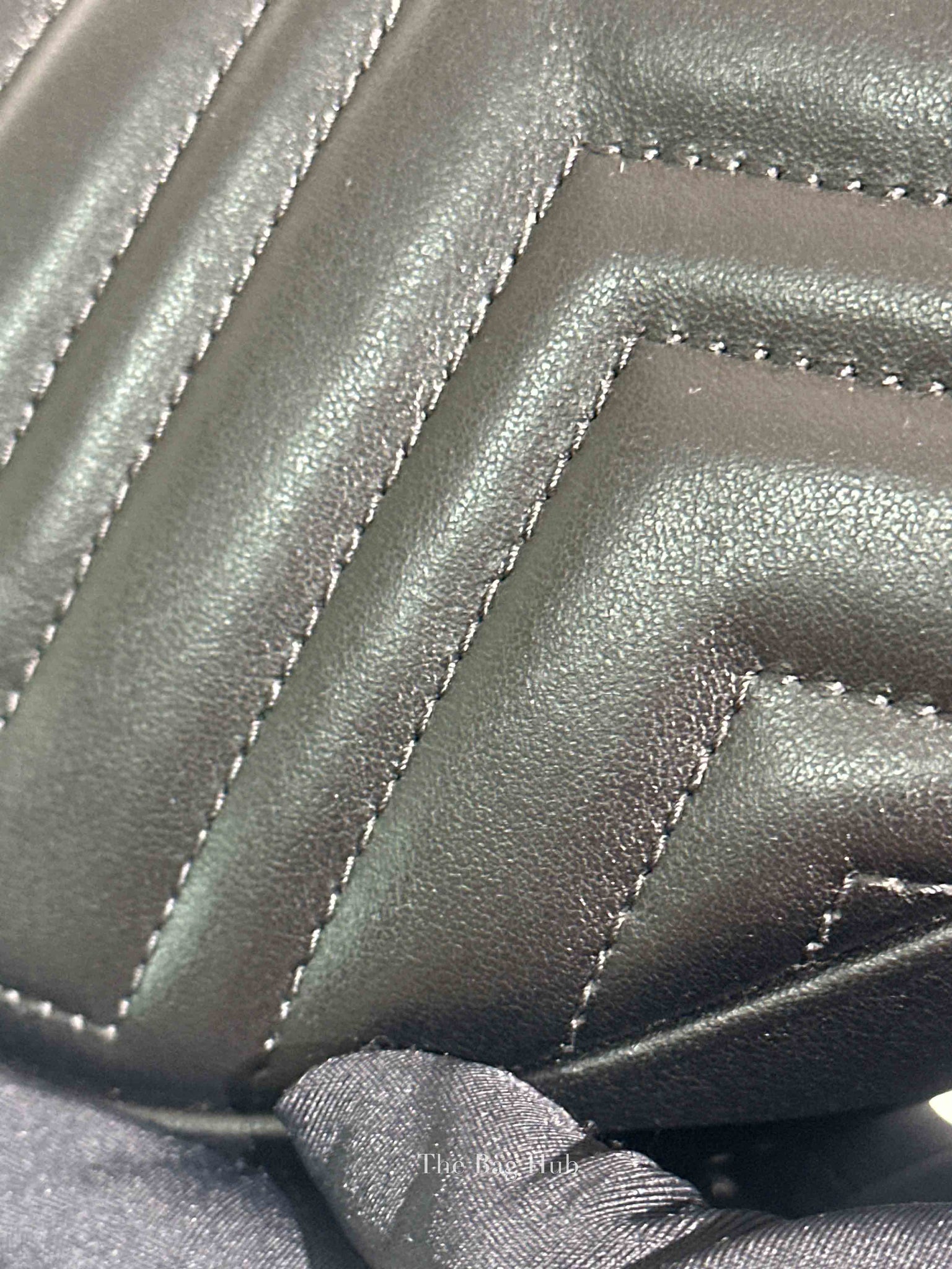 Gucci Black Matelasse Chevron Leather GG Marmont Half Moon Mini Bag