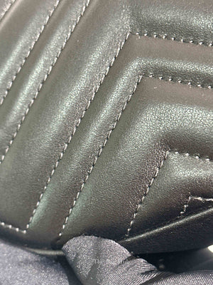 Gucci Black Matelasse Chevron Leather GG Marmont Half Moon Mini Bag