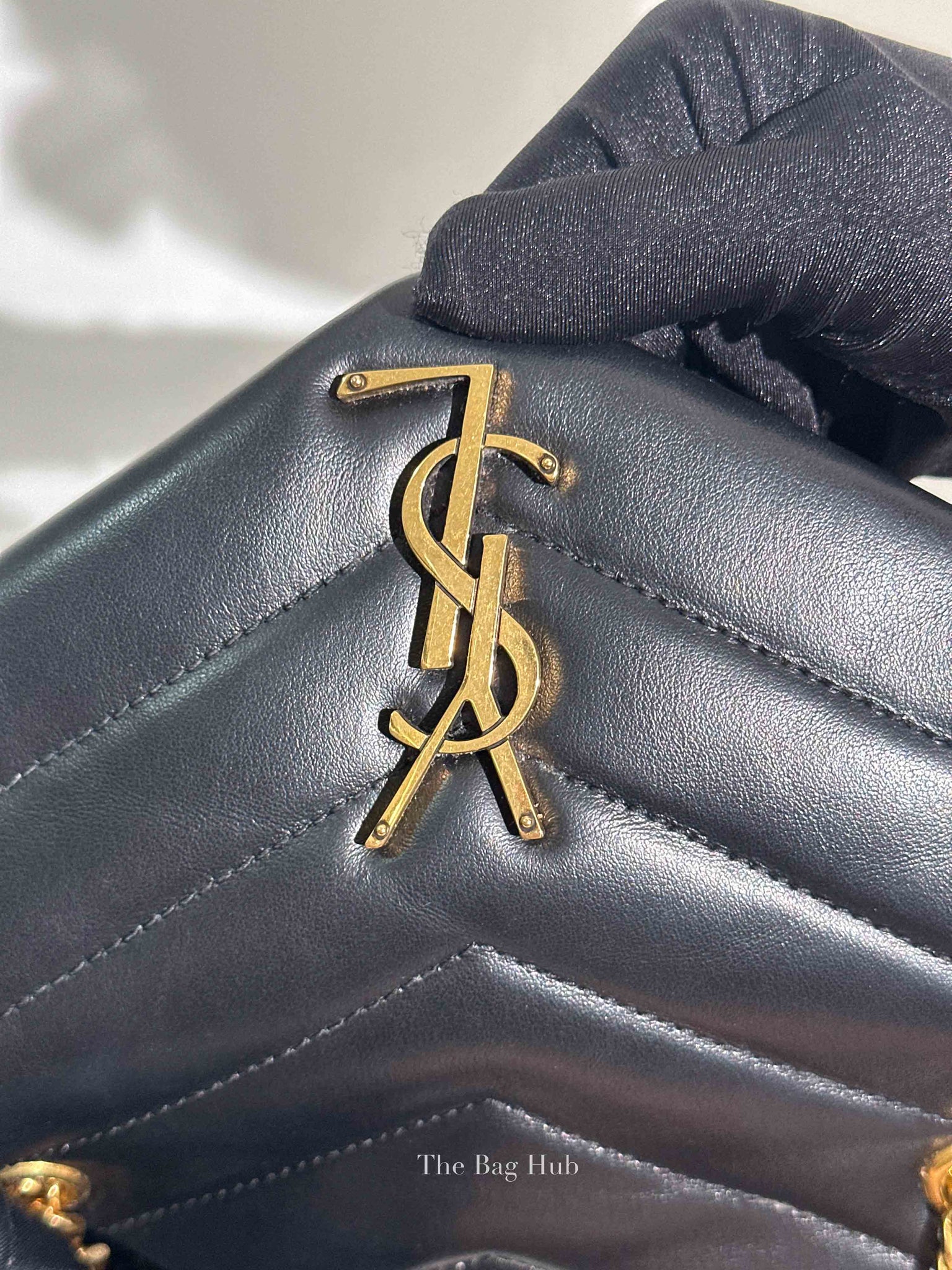 Saint Laurent Black Calfskin Y Quilted Monogram Small Loulou Chain Satchel Bag