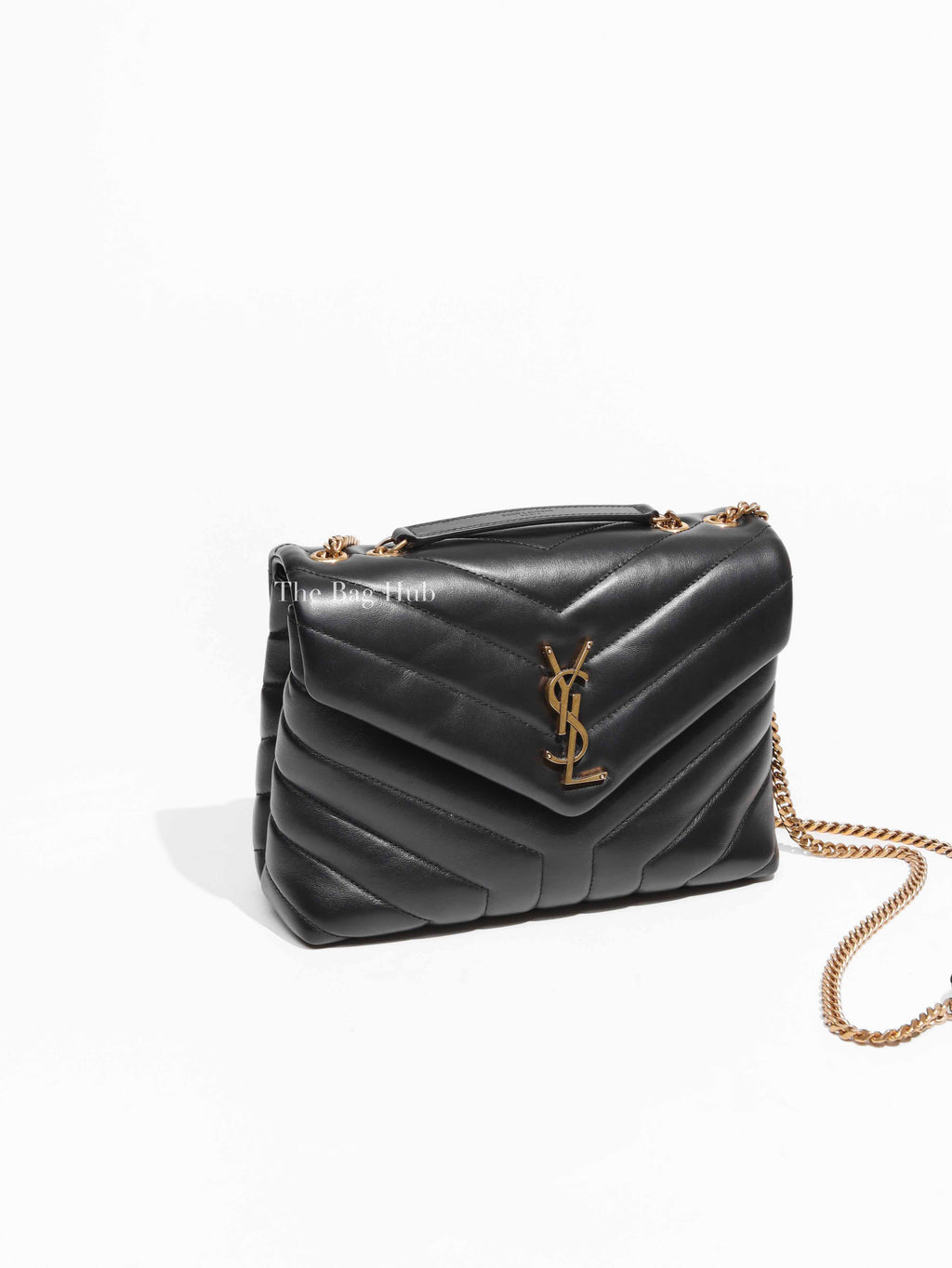 Saint Laurent Black Calfskin Y Quilted Monogram Small Loulou Chain Satchel Bag