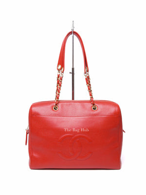 Chanel Red Leather CC Timeless Dome Shoulder Bag GHW