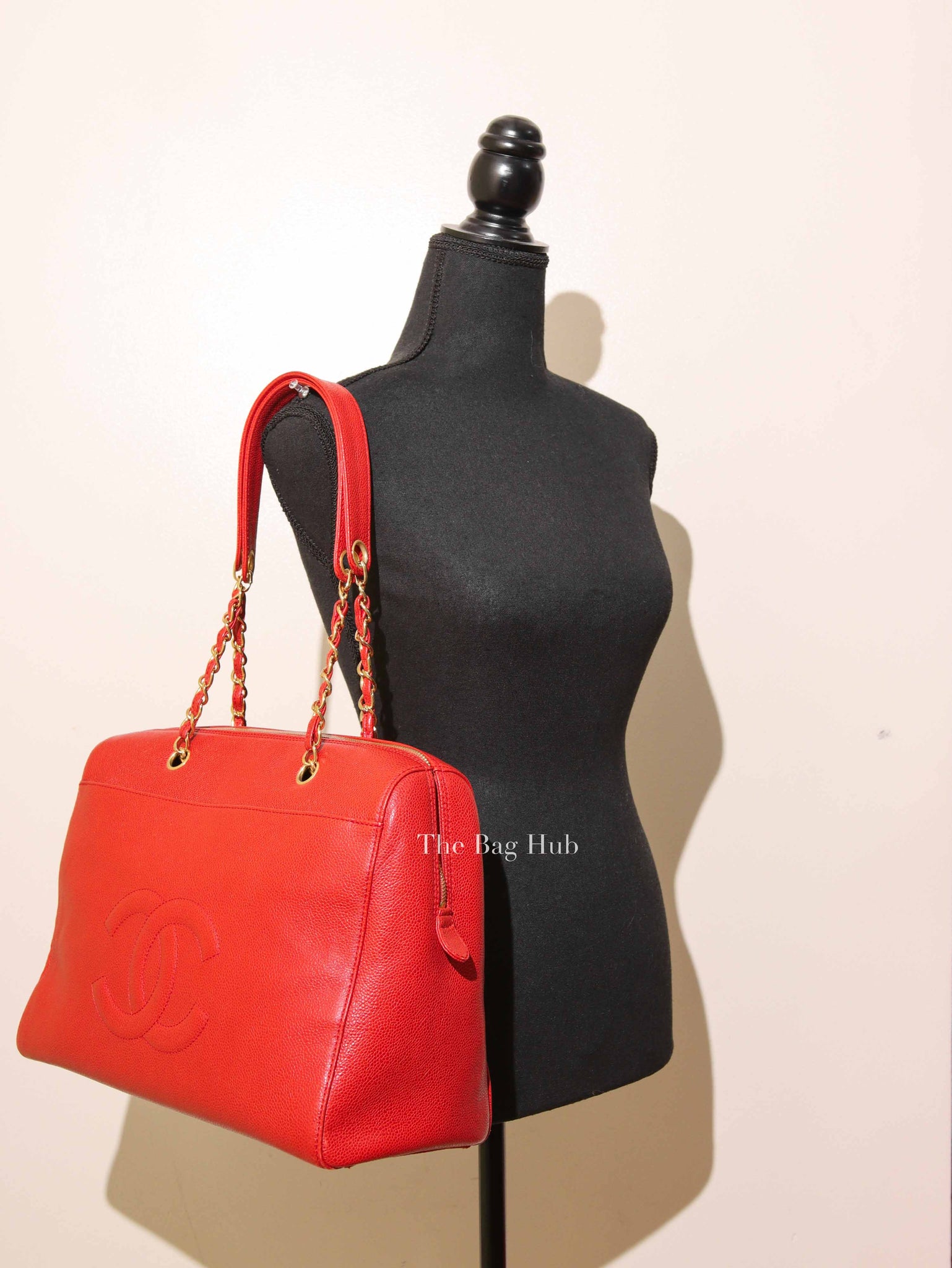 Chanel Red Leather CC Timeless Dome Shoulder Bag GHW
